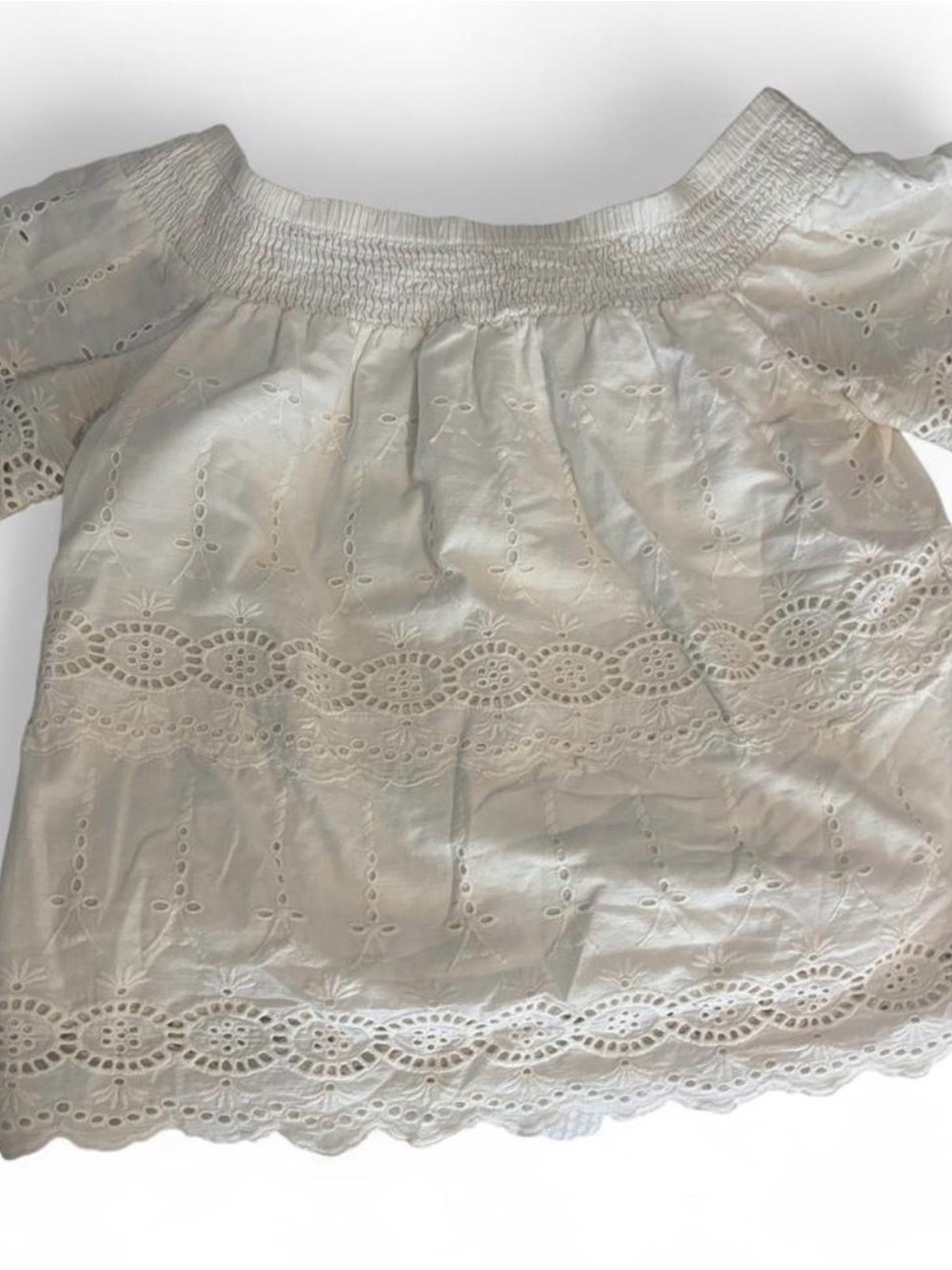 White Cotton Blouse with Lace Trim Fairy Cottagecore off the shoulder boho